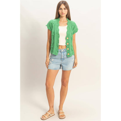 Button-Front Crochet Sweater