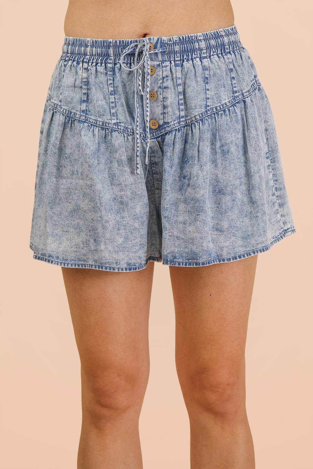 Washed Denim Flare Shorts