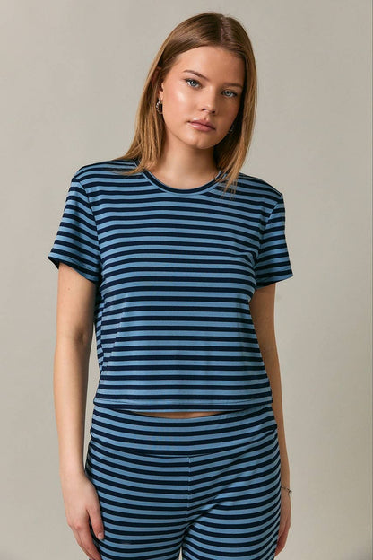 SHORT SLEEVE ROUND NECK STRIPED BABY TEE