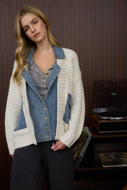 CABLE KNIT DENIM JACKET