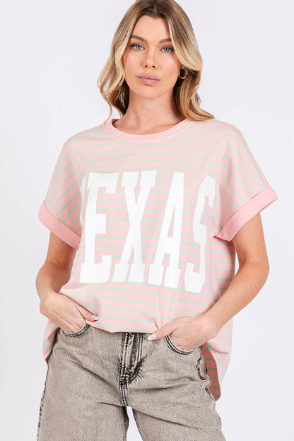 TERRY STRIPED TEXSAS PRINT TOP