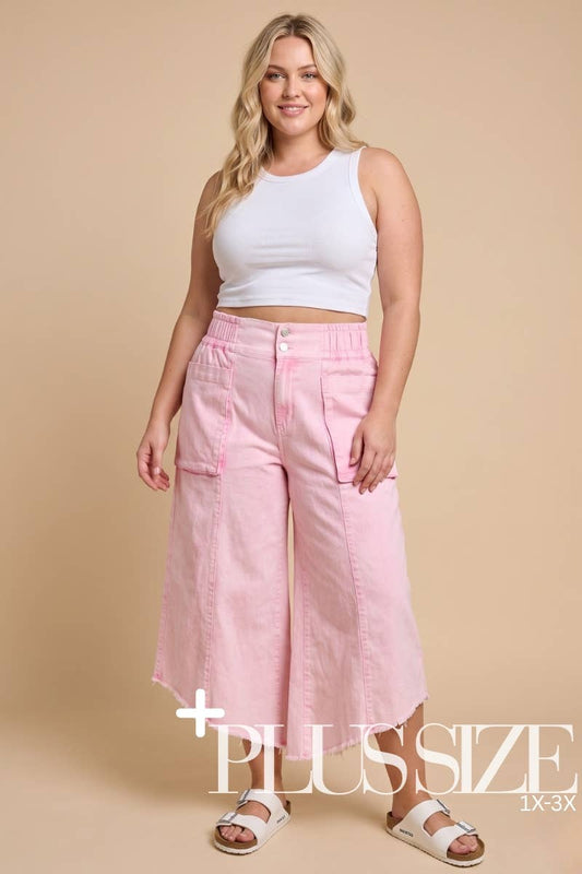 Mineral Washed Crop Wide Leg Pant - PLUS
