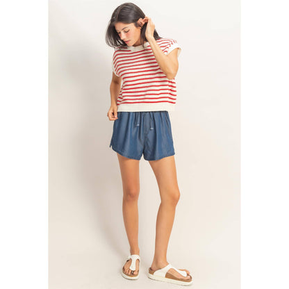 Striped Sleeveless Crew Neck Top