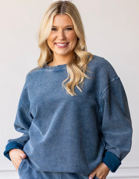 Corded Crewneck in Navy