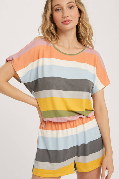 SOFT JERSEY MULTI COLOR STRIPE ROMPER