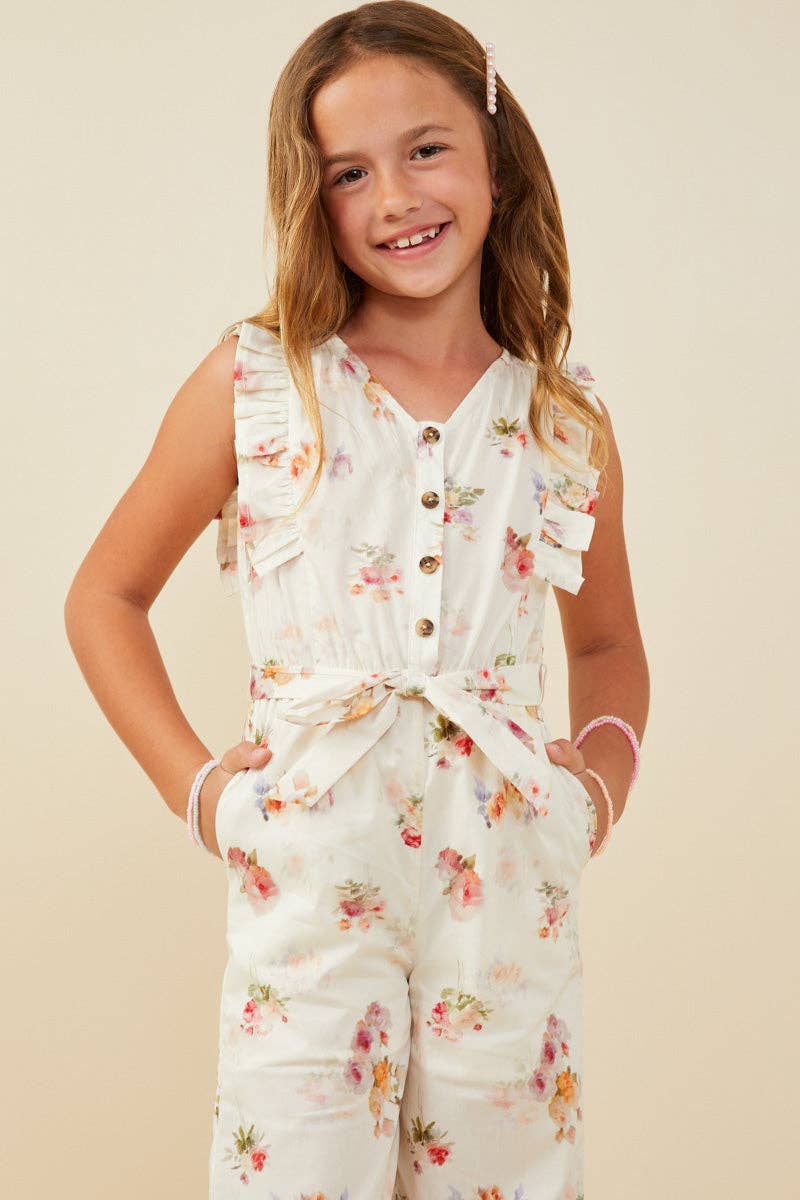 Girls Floral Sleeveless Jumpsuit
