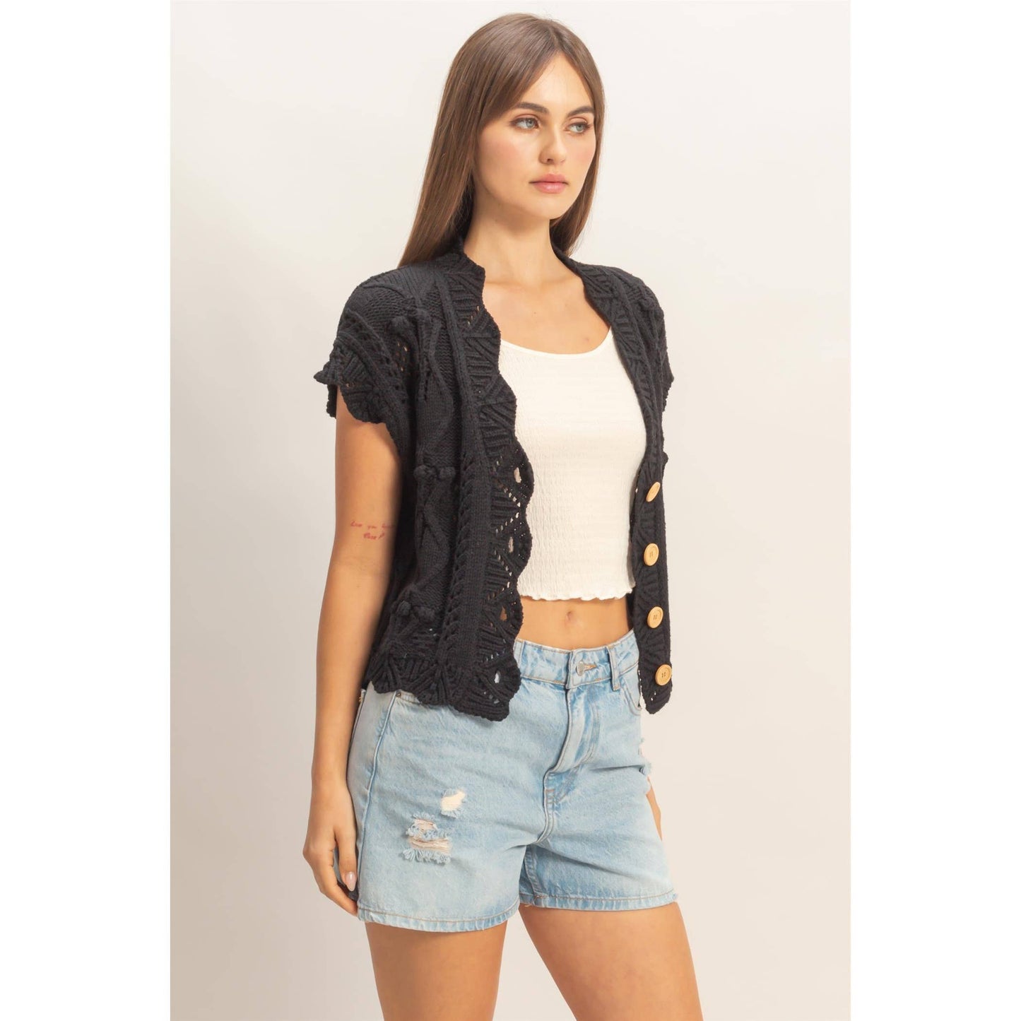 Button-Front Crochet Sweater