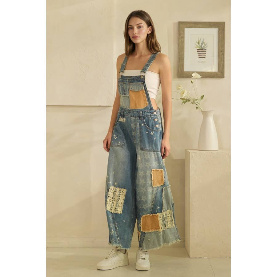 MULTI PATCH DENIM OVERALLS