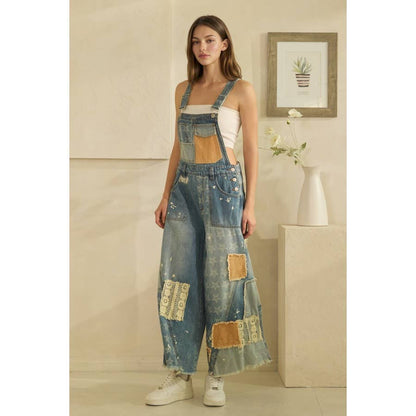 MULTI PATCH DENIM OVERALLS