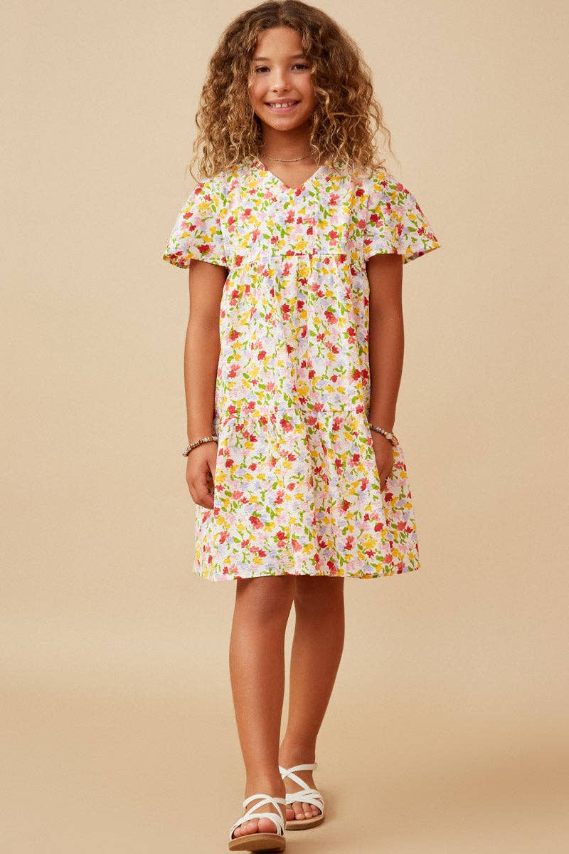 Girls Floral Flutter Sleeve Dress