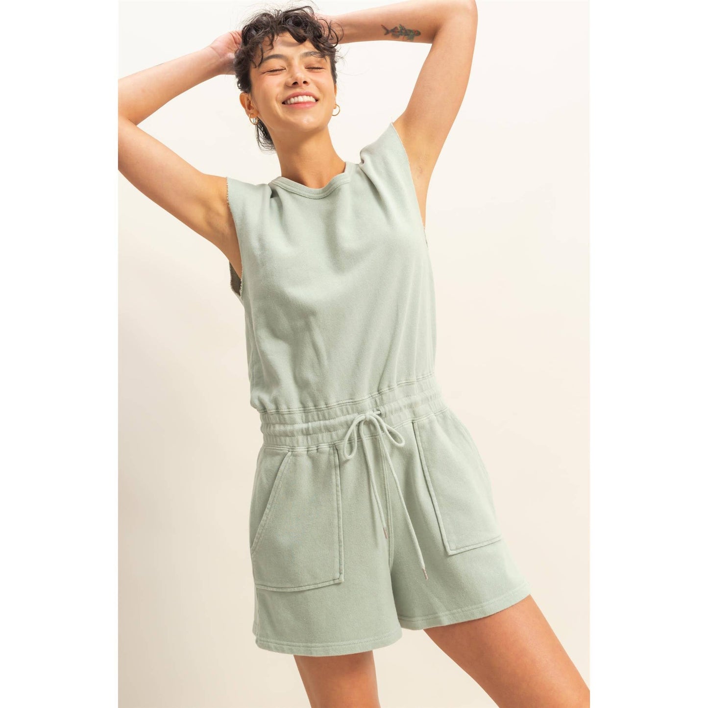 DZ25A773-Sleeveless Drawstring Waist Romper