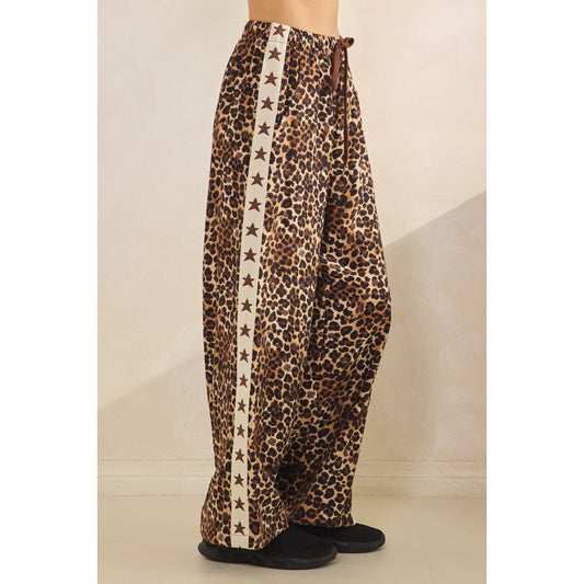 Leopard Star Striped Wide Pants