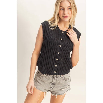 Sleeveless Ribbed Button Top