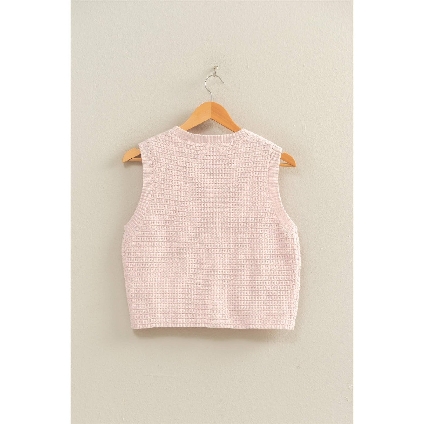 Textured Button Vest With Pocket