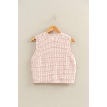 Textured Button Vest With Pocket