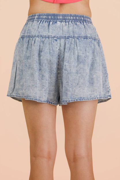 Washed Denim Flare Shorts
