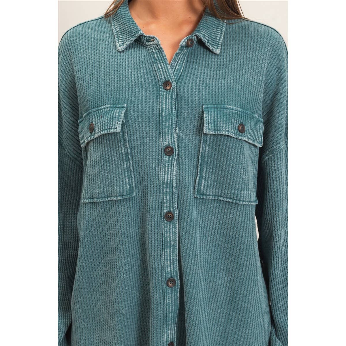 Waffle Knit Button-Up Shacket