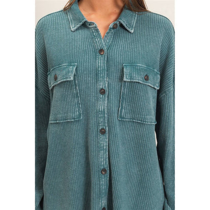 Waffle Knit Button-Up Shacket