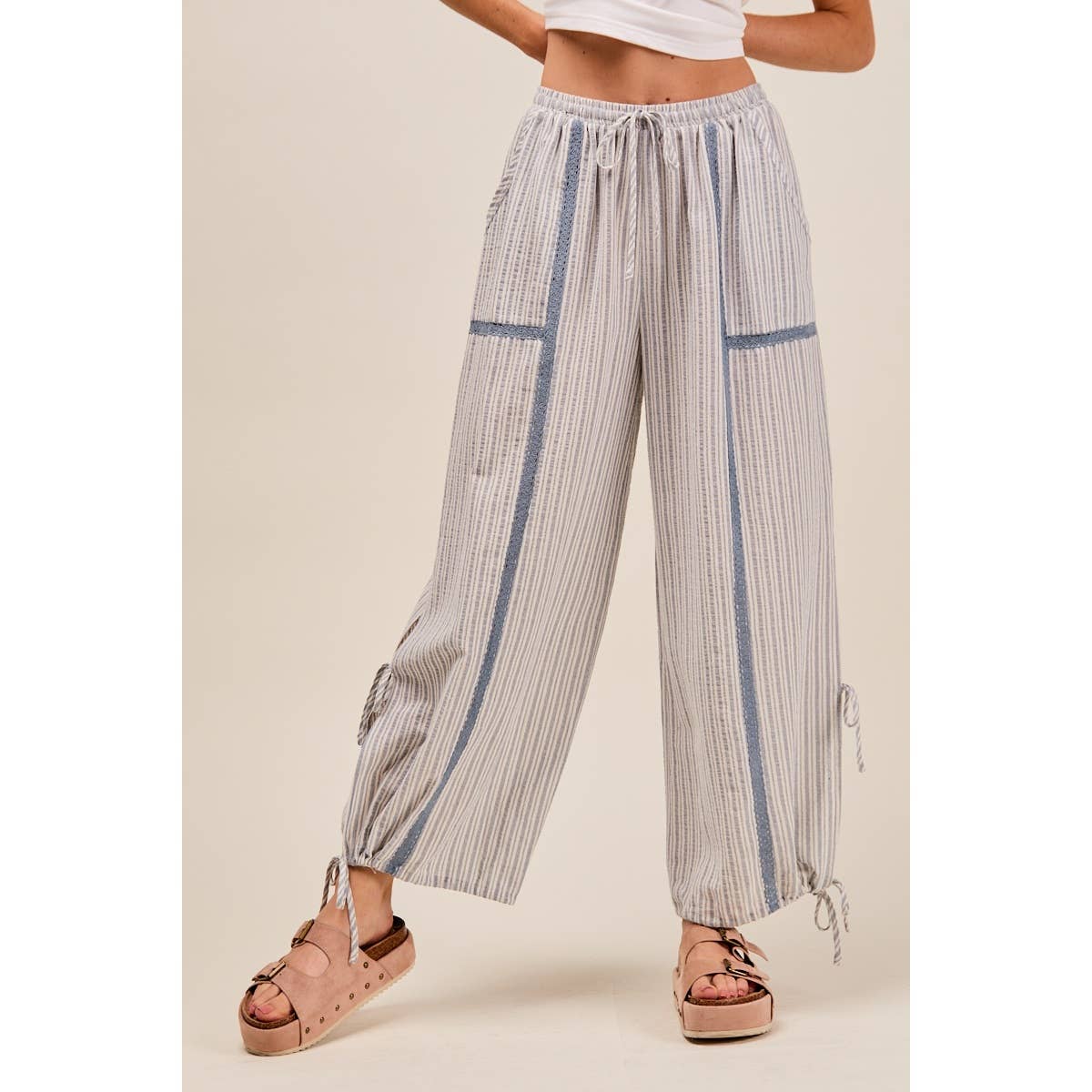 LIGHTWEIGHT MULTI STRIPE JOGGER PANTS WITH SIDE SLITS WITH T