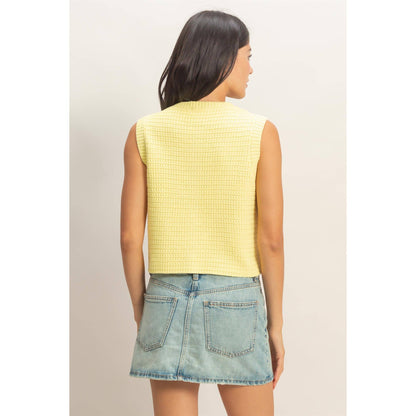 Textured Button Vest With Pocket