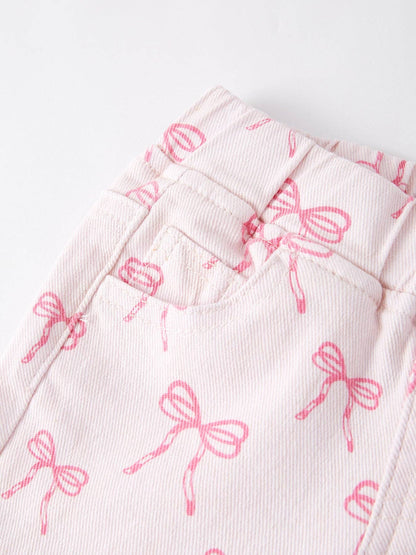 Girls Pink Bow Flared Jeans