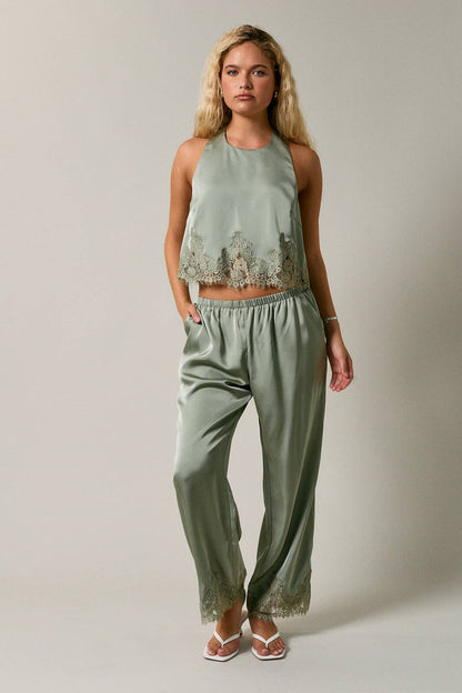 HALTER NECK LACE TRIM DETAIL SLEEVELESS TOP