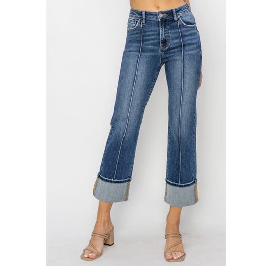 Risen High Rise Seam Cuff Denim - Dk Wash