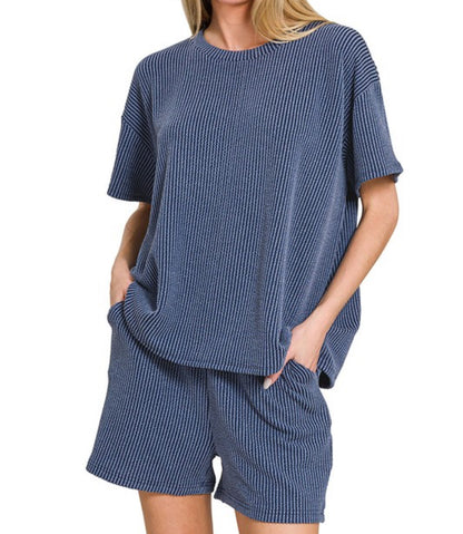 Zenana Ribbed Short Sets