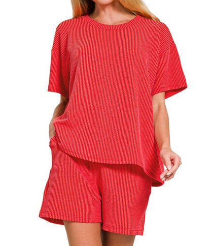 Zenana Ribbed Short Sets