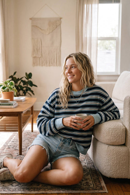 Oversized French Terry Striped Sweatshirt