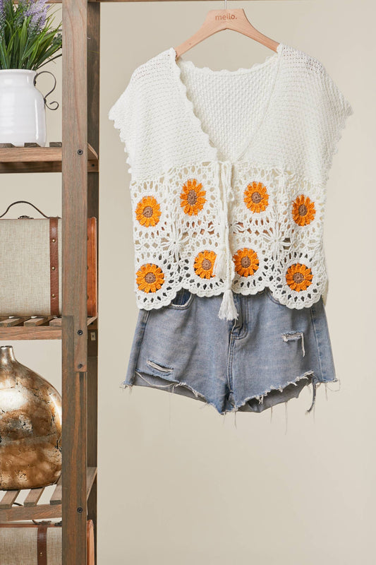 Boho Crochet Sunflower Top
