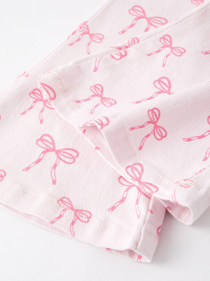 Girls Pink Bow Flared Jeans