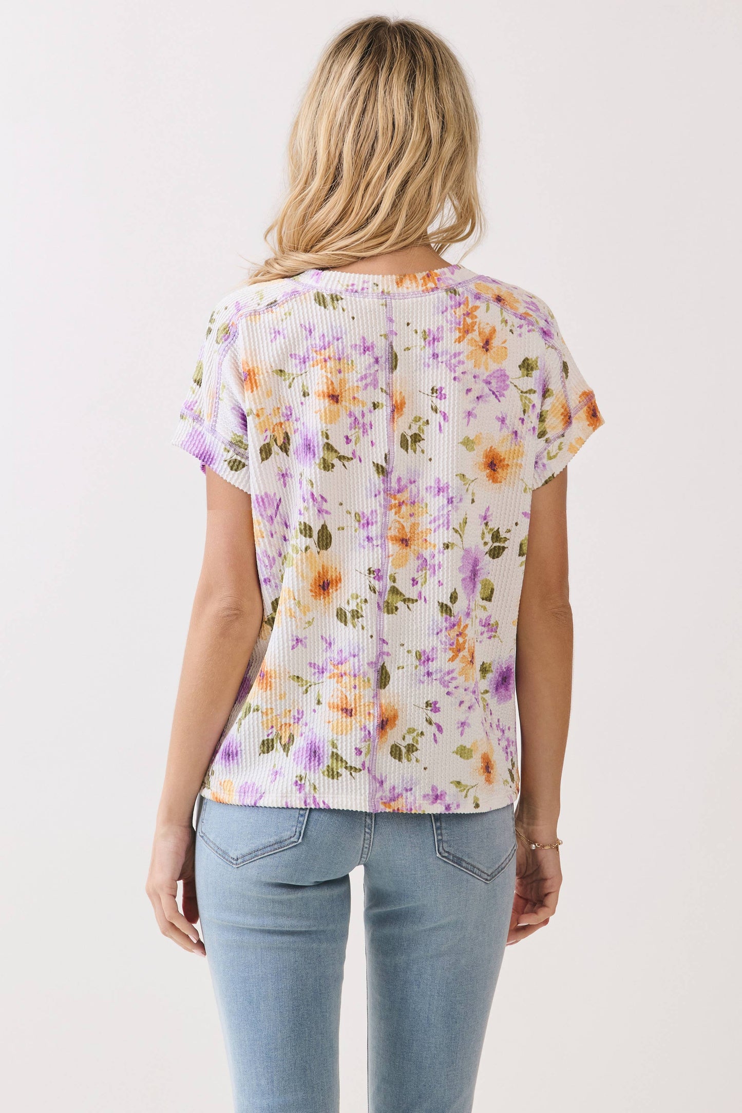 Floral Ribbed Short Sleeve Knit Top