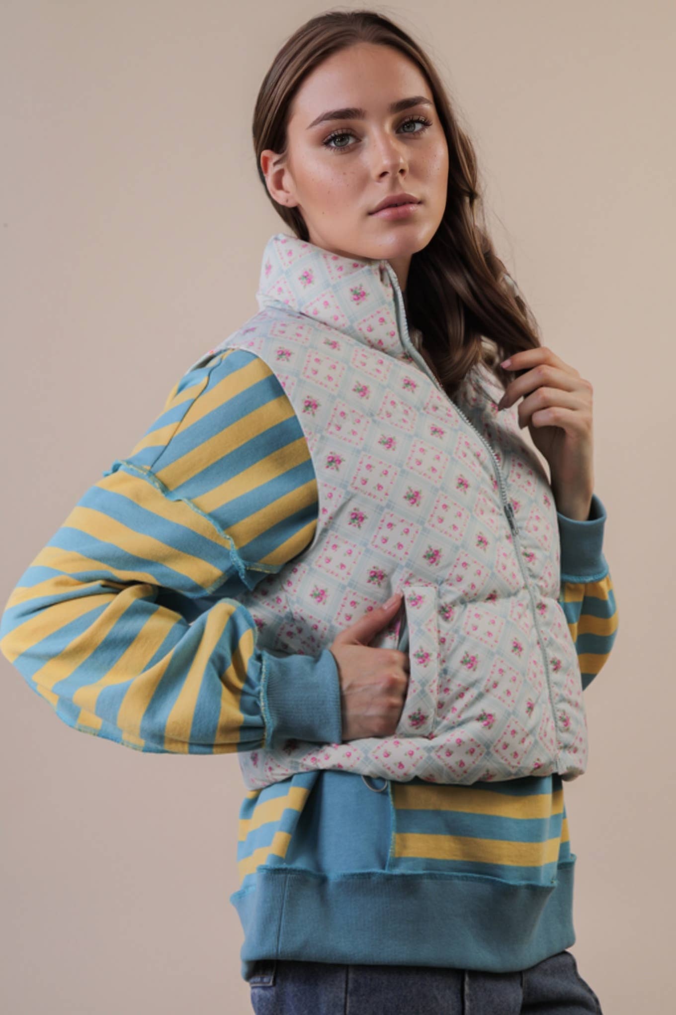 Floral Cropped Puffer Vest