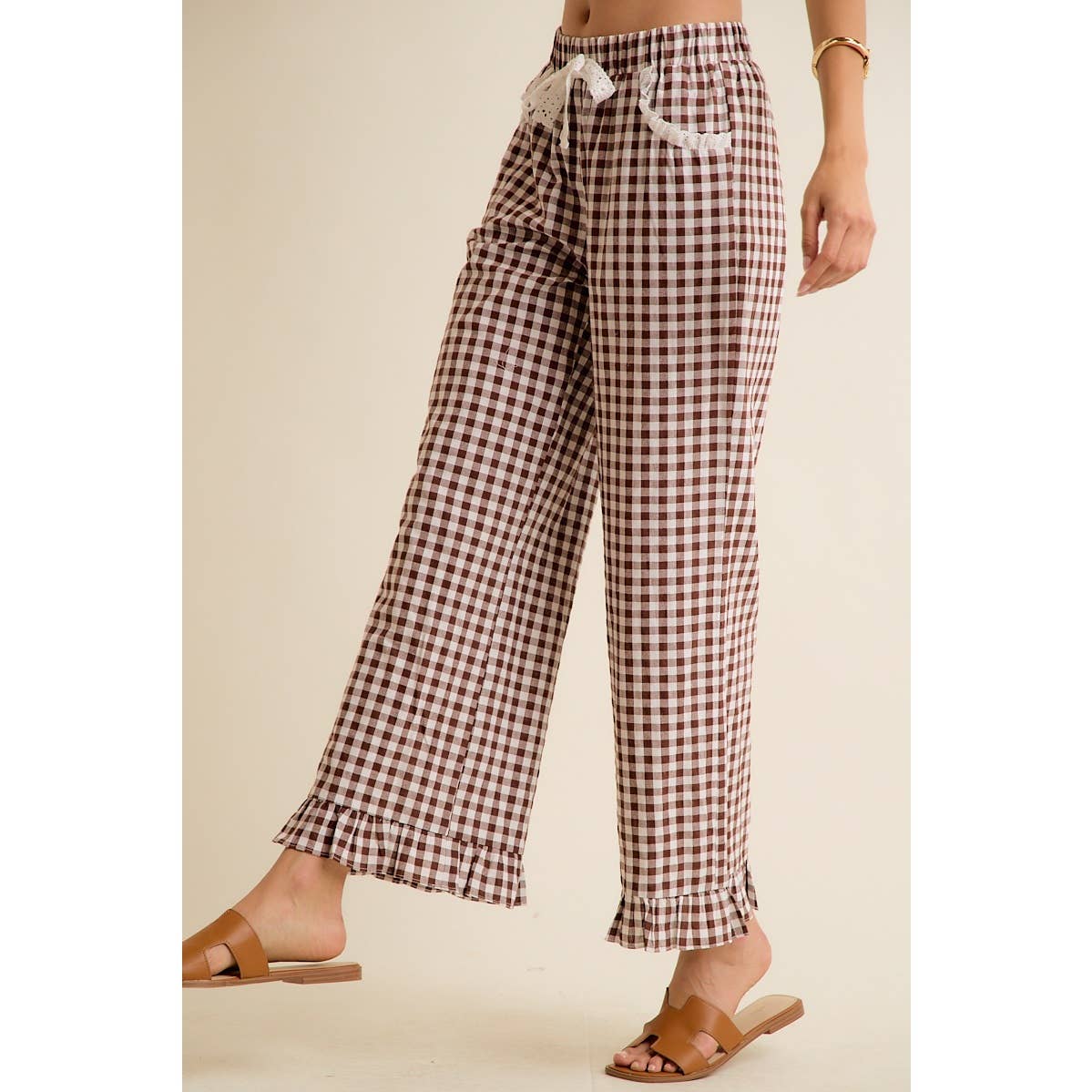 GINGHAM RUFFLED PANTS
