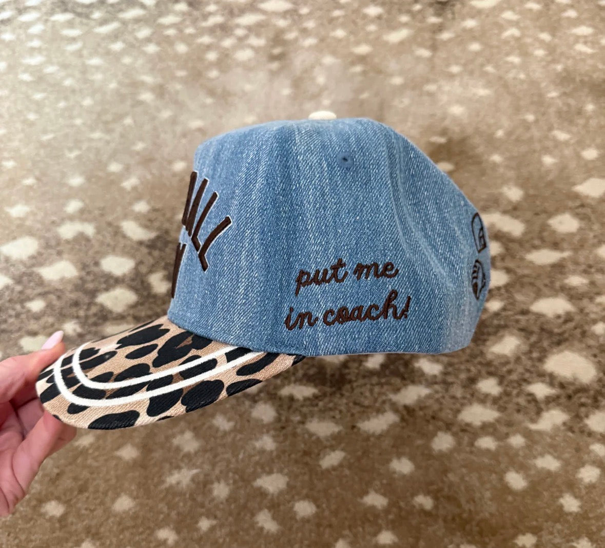 Baseball Mom Denim Leopard Hat