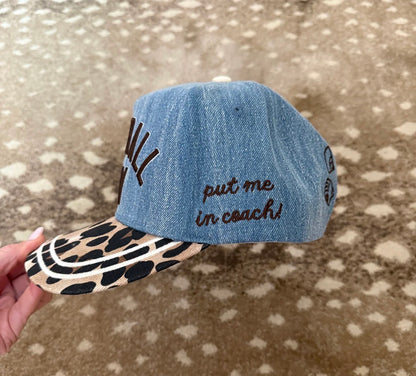 Baseball Mom Denim Leopard Hat