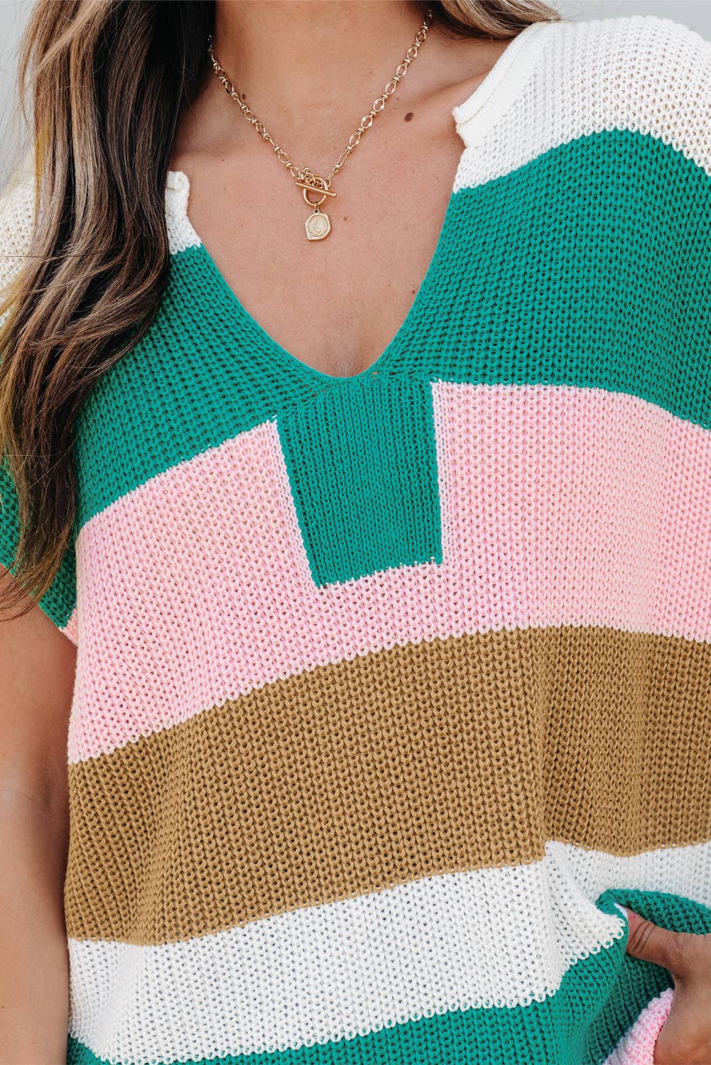Color Block V-Neck Sweater