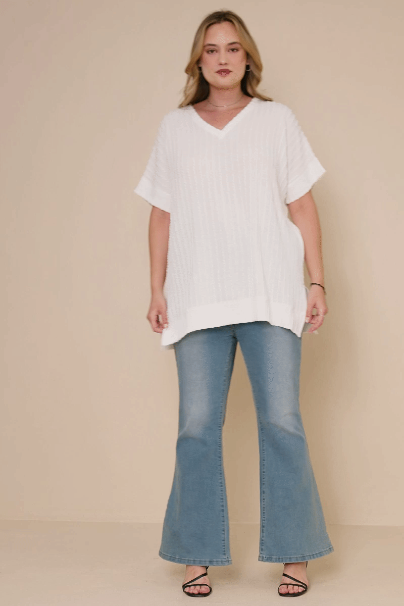 Cable Knit Banded Dolman Vneck