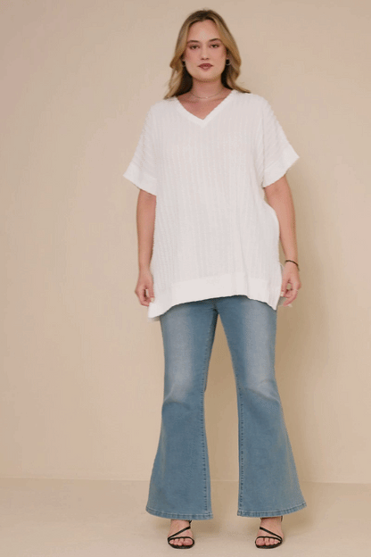 Cable Knit Banded Dolman Vneck