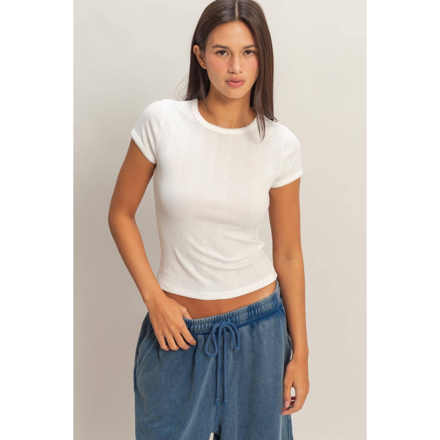 Pointelle Short Sleeve Top