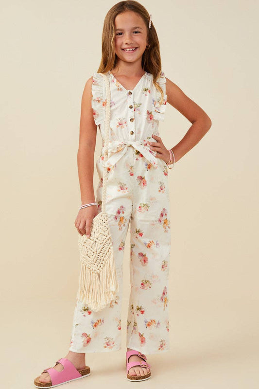 Girls Floral Sleeveless Jumpsuit