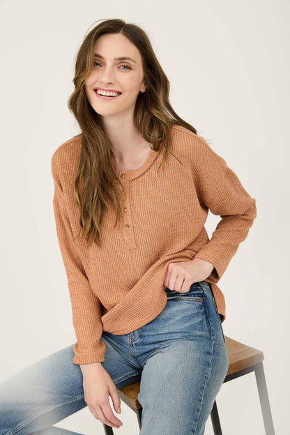 WAFFLE KNIT HENLEY TOP