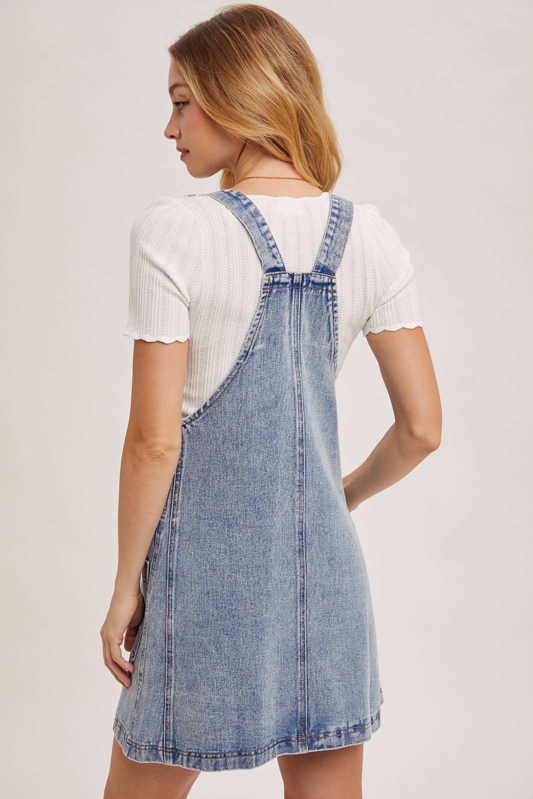 DENIM OVERALL MINI DRESS WITH POCKETS