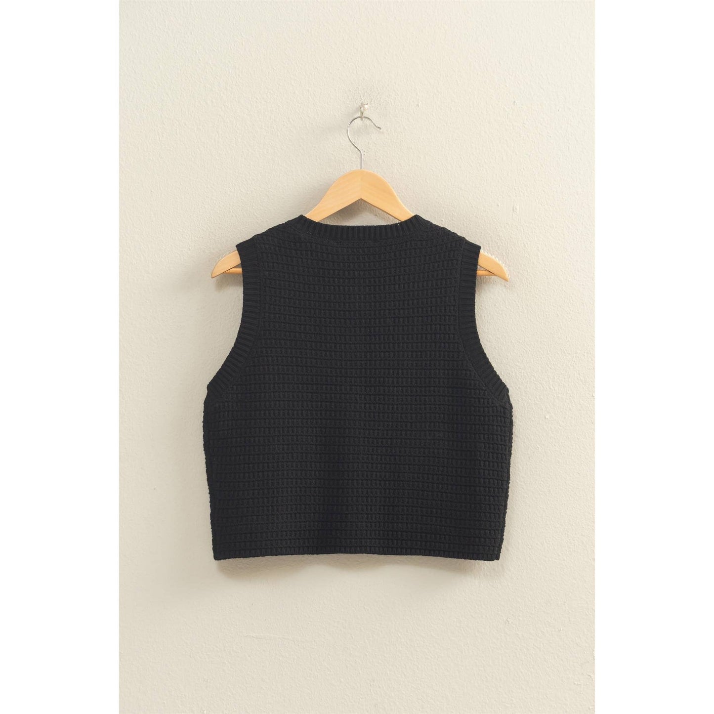 Textured Button Vest With Pocket