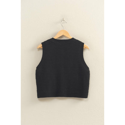 Textured Button Vest With Pocket
