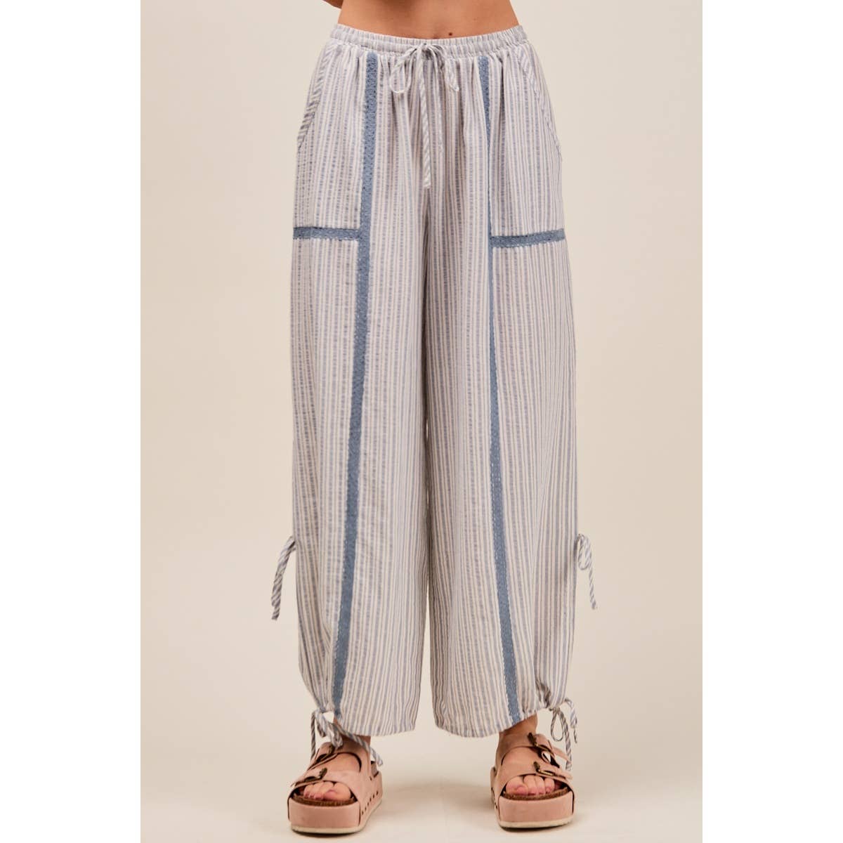 LIGHTWEIGHT MULTI STRIPE JOGGER PANTS WITH SIDE SLITS WITH T