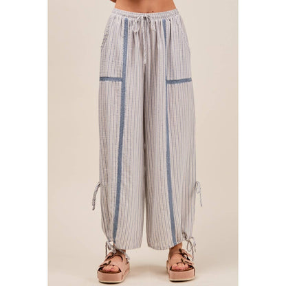LIGHTWEIGHT MULTI STRIPE JOGGER PANTS WITH SIDE SLITS WITH T