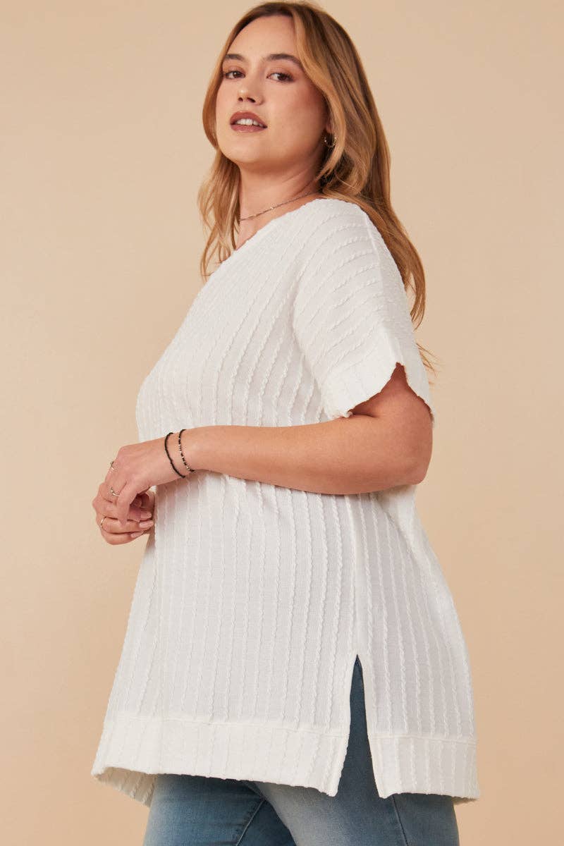 Cable Knit Banded Dolman Vneck
