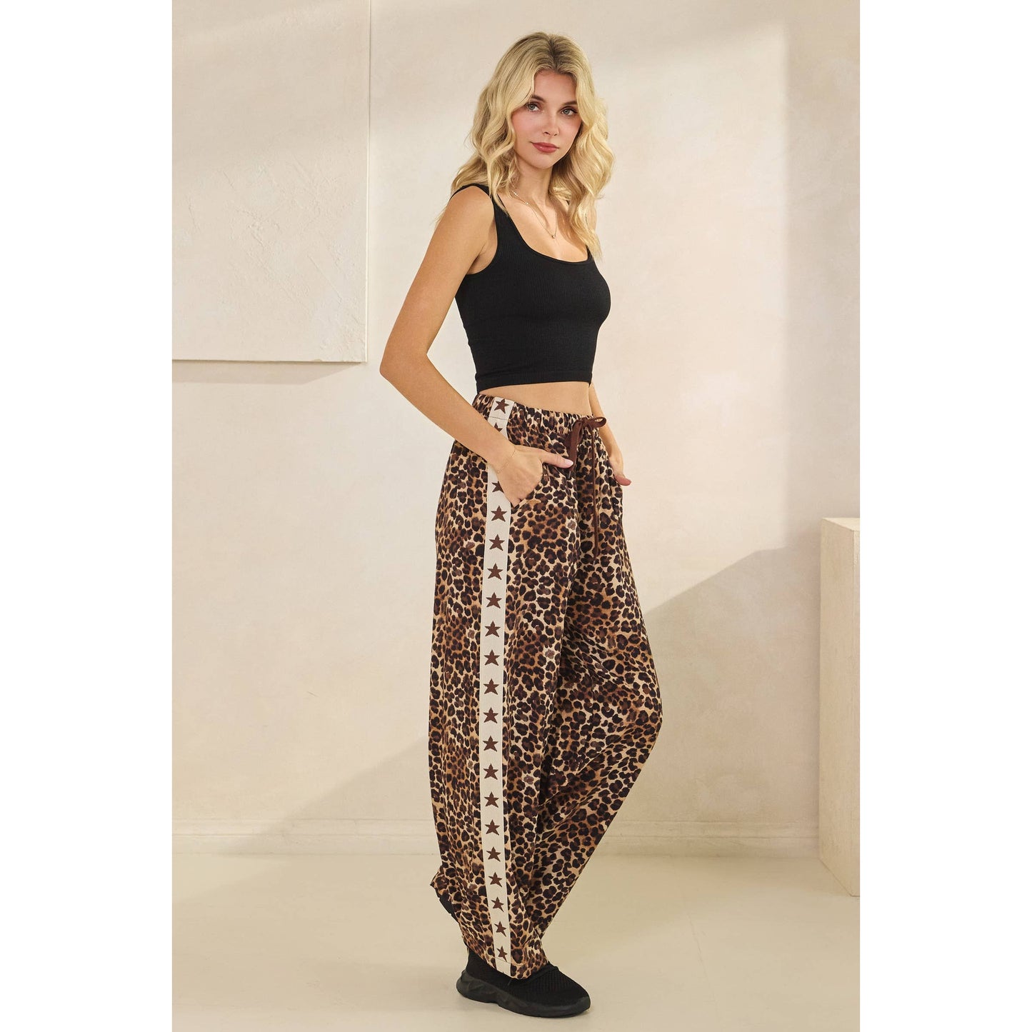 Leopard Star Striped Wide Pants